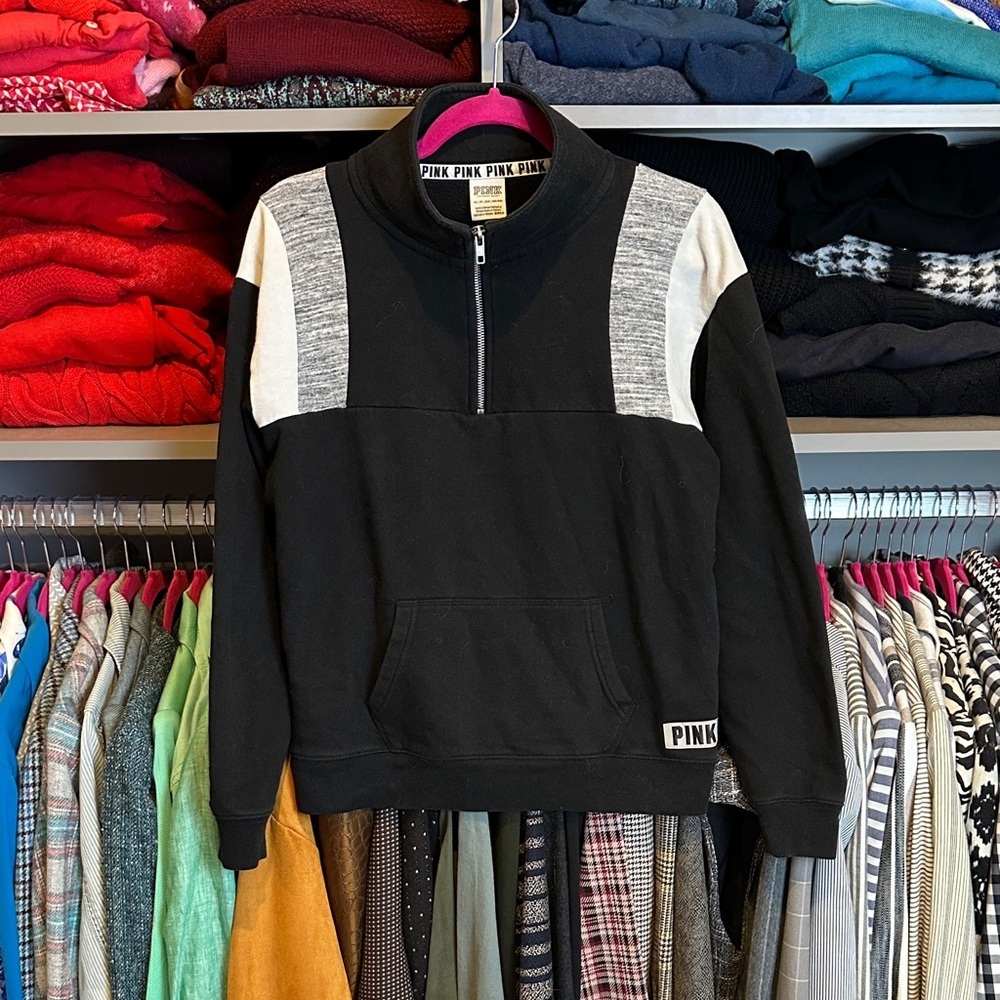 Pink Black/Gray/White 1/4 Zip Long Sleeve Mock Neck Sweatshirt Size Xs
